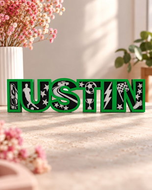 Nume personalizat din lemn, decor 3D stratificat
