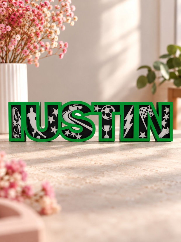 Nume personalizat din lemn, decor 3D stratificat