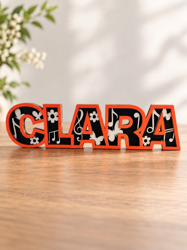 Nume personalizat din lemn, decor 3D stratificat