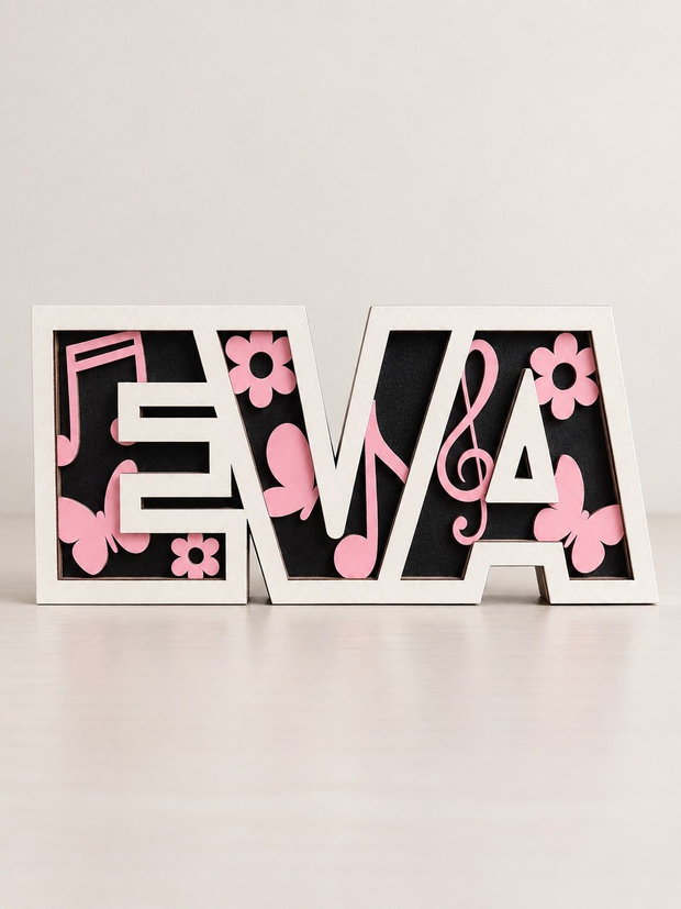 Nume personalizat din lemn, decor 3D stratificat