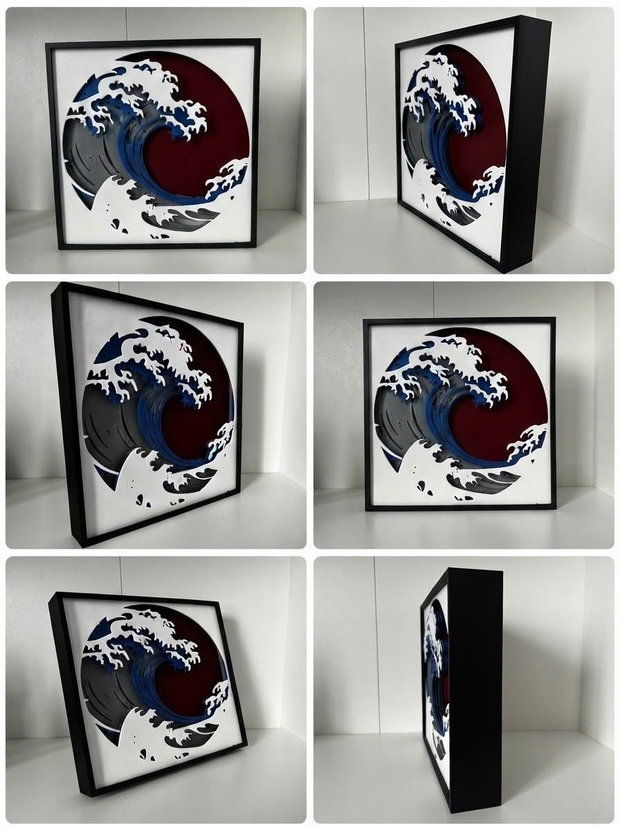 Tablou 3D decorativ Marele Val Artă inspirată japoneză, decorațiune perete, cadou original