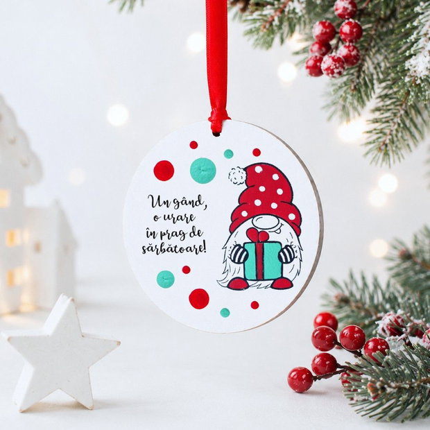 Decoratiune de pom Craciun glob pictat manual cu mesaj