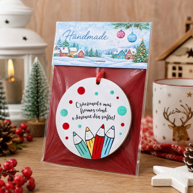 Decoratiune de pom Craciun glob pictat manual cu mesaj