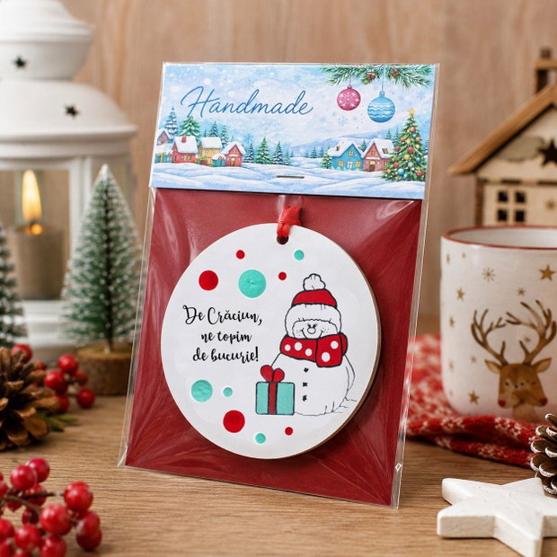 Decoratiune de pom Craciun glob pictat manual cu mesaj