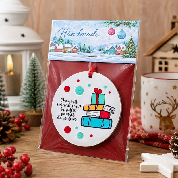 Decoratiune de pom Craciun glob pictat manual cu mesaj