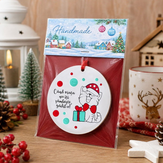 Decoratiune de pom Craciun glob pictat manual cu mesaj