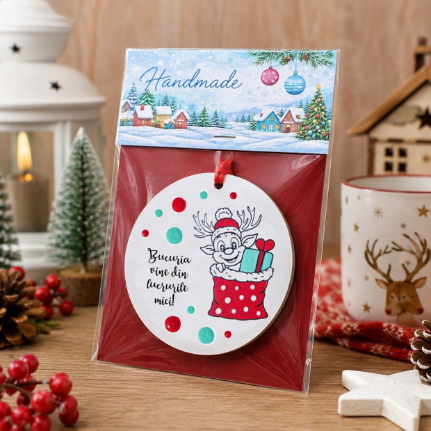 Decoratiune de pom Craciun glob pictat manual cu mesaj