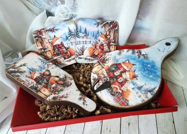 Set cadou de Crăciun  - Poveste de iarnă cu vulpi