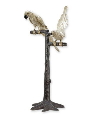 Papagali pe o creanga-statueta din bronz