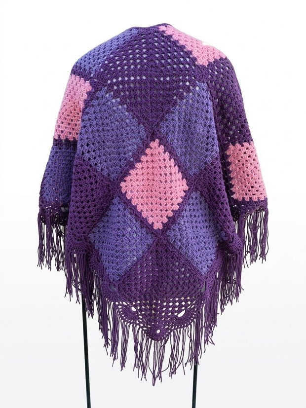 Șal/Poncho croșetat manual din pătrate bunică (granny squares)