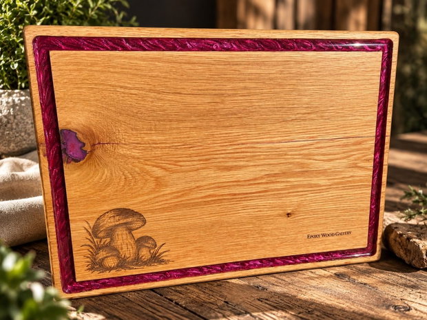 Tocător din lemn masiv de stejar cu rășină epoxidică handmade