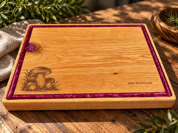 Tocător din lemn masiv de stejar cu rășină epoxidică handmade