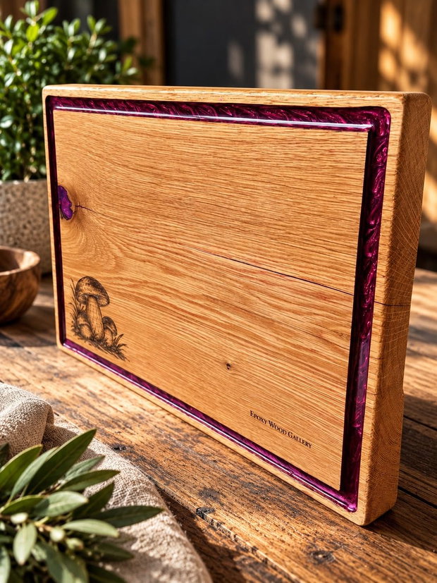 Tocător din lemn masiv de stejar cu rășină epoxidică handmade