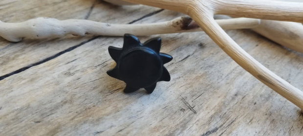 Inel floare obsidian / reglabil, argint rodiat