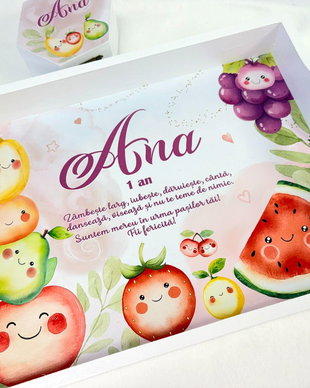Set aniversar personalizat 1 anisor - Fructe- Tavita mot si accesorii
