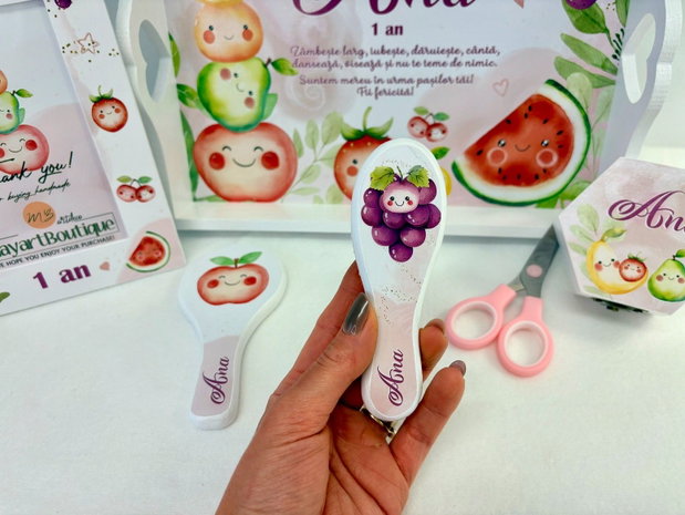 Set aniversar personalizat 1 anisor - Fructe- Tavita mot si accesorii