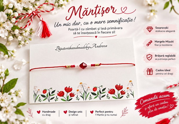 Bratara Martisor cu Swarovski si margele Miyuki