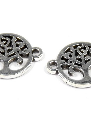 Link din aliaj metalic, argintiu antichizat, copacul vietii, 16x12 mm