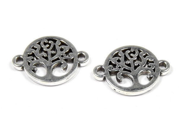 Link din aliaj metalic, argintiu antichizat, copacul vietii, 16x12 mm