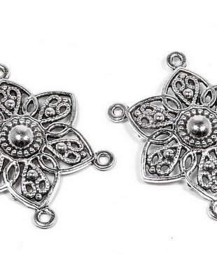 Link din aliaj metalic, argintiu antichizat, 2 siruri, 32×29 mm