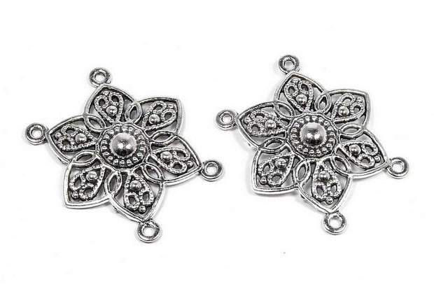 Link din aliaj metalic, argintiu antichizat, 2 siruri, 32×29 mm