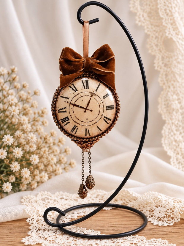 Ornament-ceas vintage - decor de Crăciun, lucrat manual, două fețe