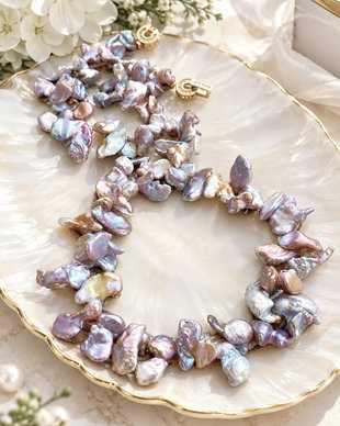 Colier perle baroc Biwa lila rose prafuit