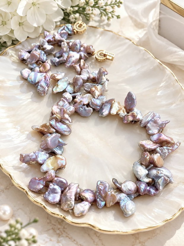 Colier perle baroc Biwa lila rose prafuit