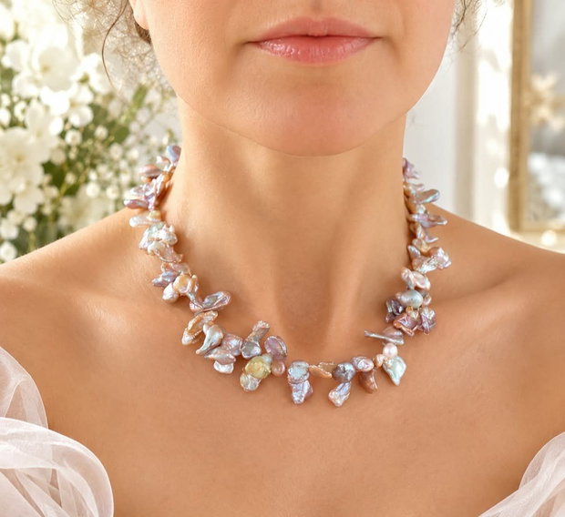 Colier perle baroc Biwa lila rose prafuit