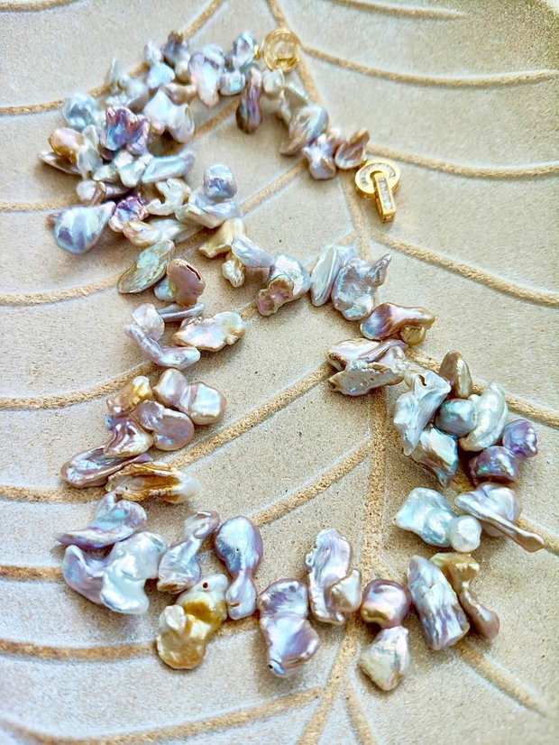 Colier perle baroc Biwa lila rose prafuit