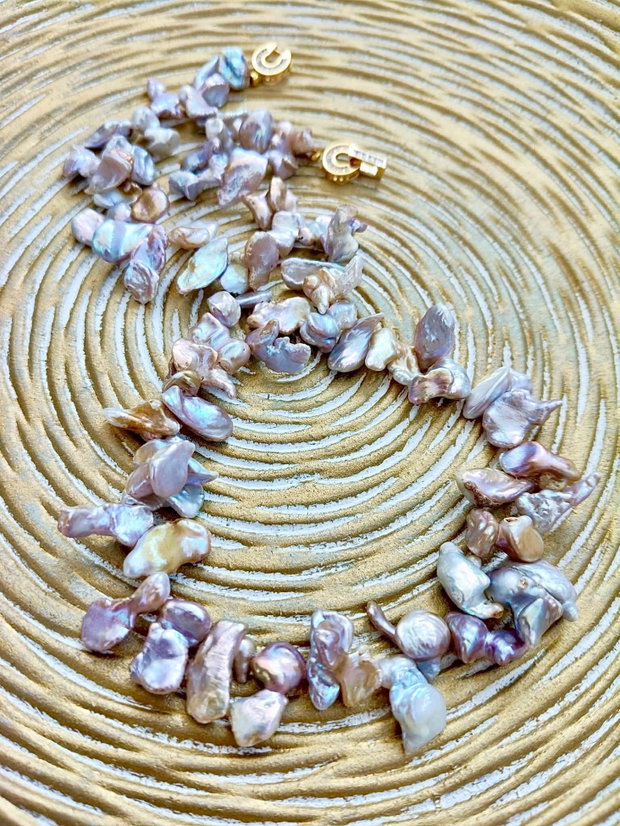 Colier perle baroc Biwa lila rose prafuit