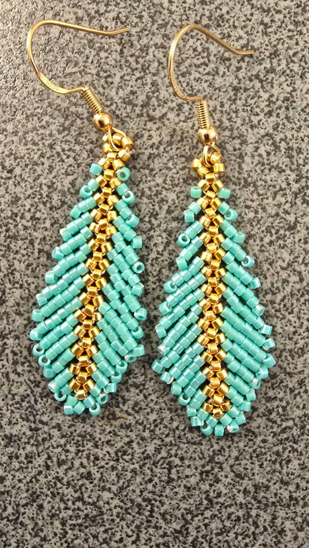 Cercei pana turquoise auriu