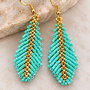 Cercei pana turquoise auriu