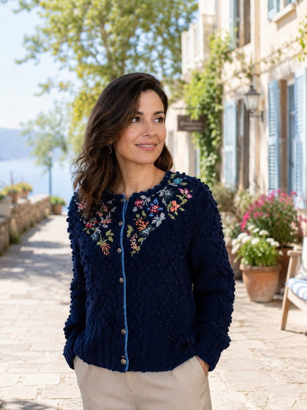 Cardigan bleumarin cu broderie manuala