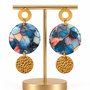 Cercei handmade din lut polimeric, cu efect mozaic albastru și accesorii aurii