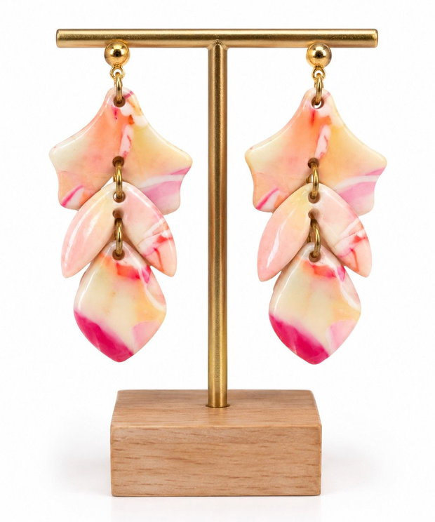 Cercei handmade din lut polimericin nuante de alb, roz, crem