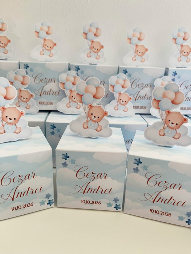 Cutii mărturii botez Ursuleț cu baloane