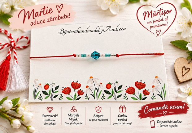 Bratara Martisor cu Swarovski si margele Miyuki