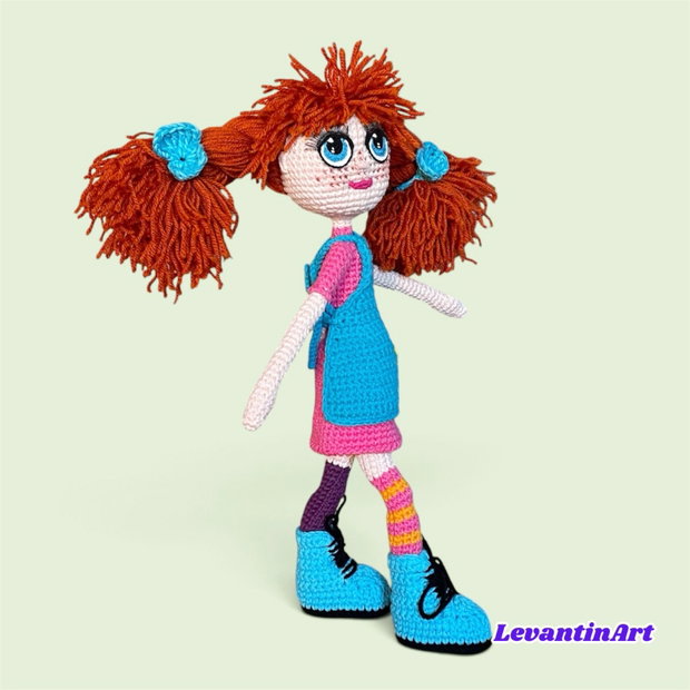 Păpușă Pippi Șosețica croșetată manual 45 cm, păpușă handmade, personaj decorativ, cadou original. LA COMANDA