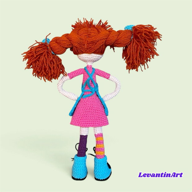 Păpușă Pippi Șosețica croșetată manual 45 cm, păpușă handmade, personaj decorativ, cadou original. LA COMANDA