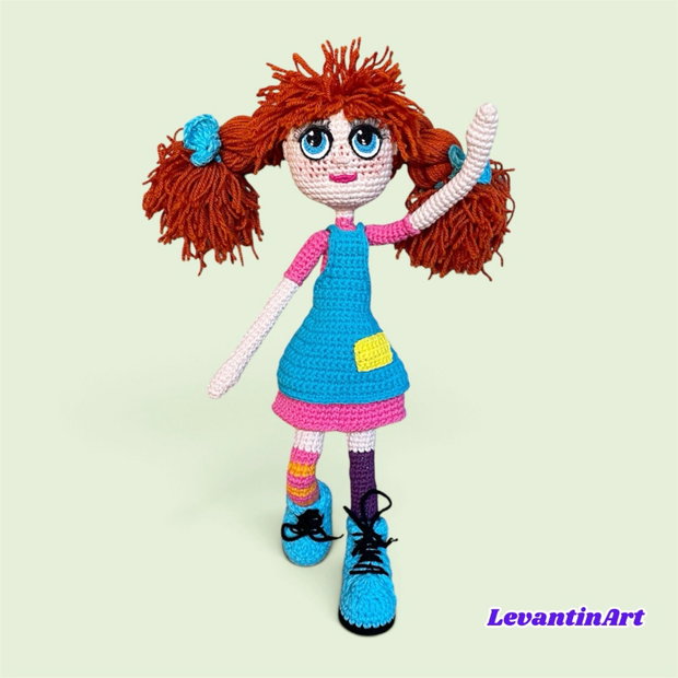 Păpușă Pippi Șosețica croșetată manual 45 cm, păpușă handmade, personaj decorativ, cadou original. LA COMANDA