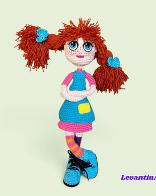 Păpușă Pippi Șosețica croșetată manual 45 cm, păpușă handmade, personaj decorativ, cadou original. LA COMANDA