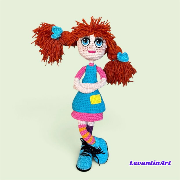 Păpușă Pippi Șosețica croșetată manual 45 cm, păpușă handmade, personaj decorativ, cadou original. LA COMANDA