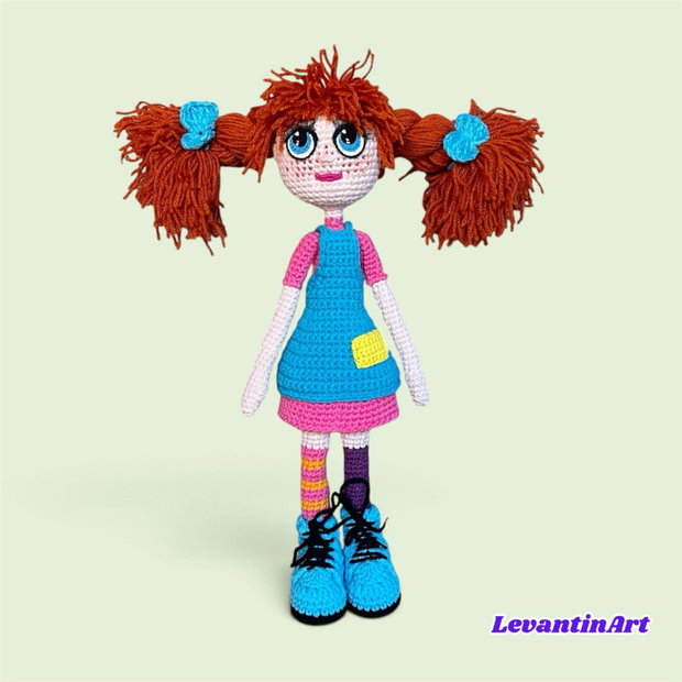 Păpușă Pippi Șosețica croșetată manual 45 cm, păpușă handmade, personaj decorativ, cadou original. LA COMANDA