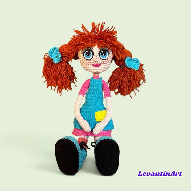 Păpușă Pippi Șosețica croșetată manual 45 cm, păpușă handmade, personaj decorativ, cadou original. LA COMANDA