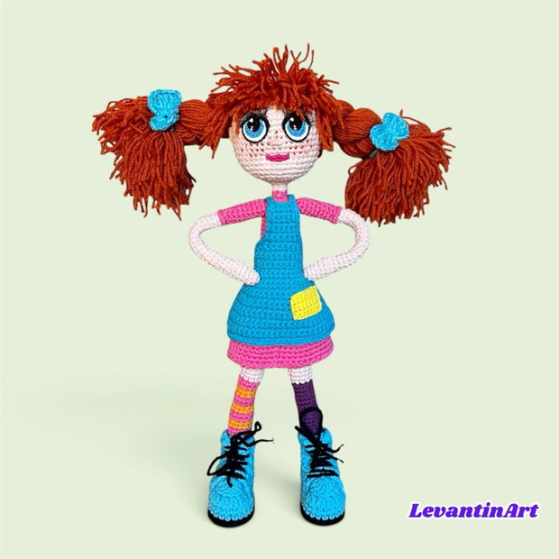 Păpușă Pippi Șosețica croșetată manual 45 cm, păpușă handmade, personaj decorativ, cadou original. LA COMANDA