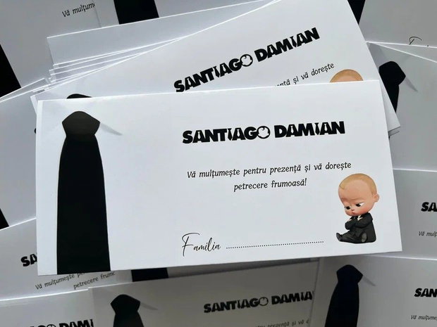 Plic bani botez băiețel Baby Boss cu cravată neagră personalizat