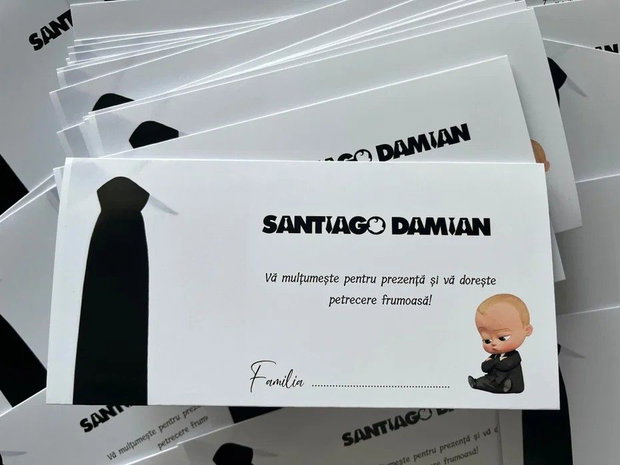 Plic bani botez băiețel Baby Boss cu cravată neagră personalizat