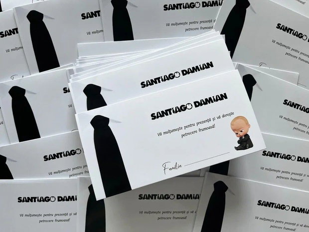 Plic bani botez băiețel Baby Boss cu cravată neagră personalizat