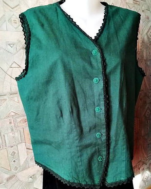 vesta de bumbac cu dantela , verde inchis
